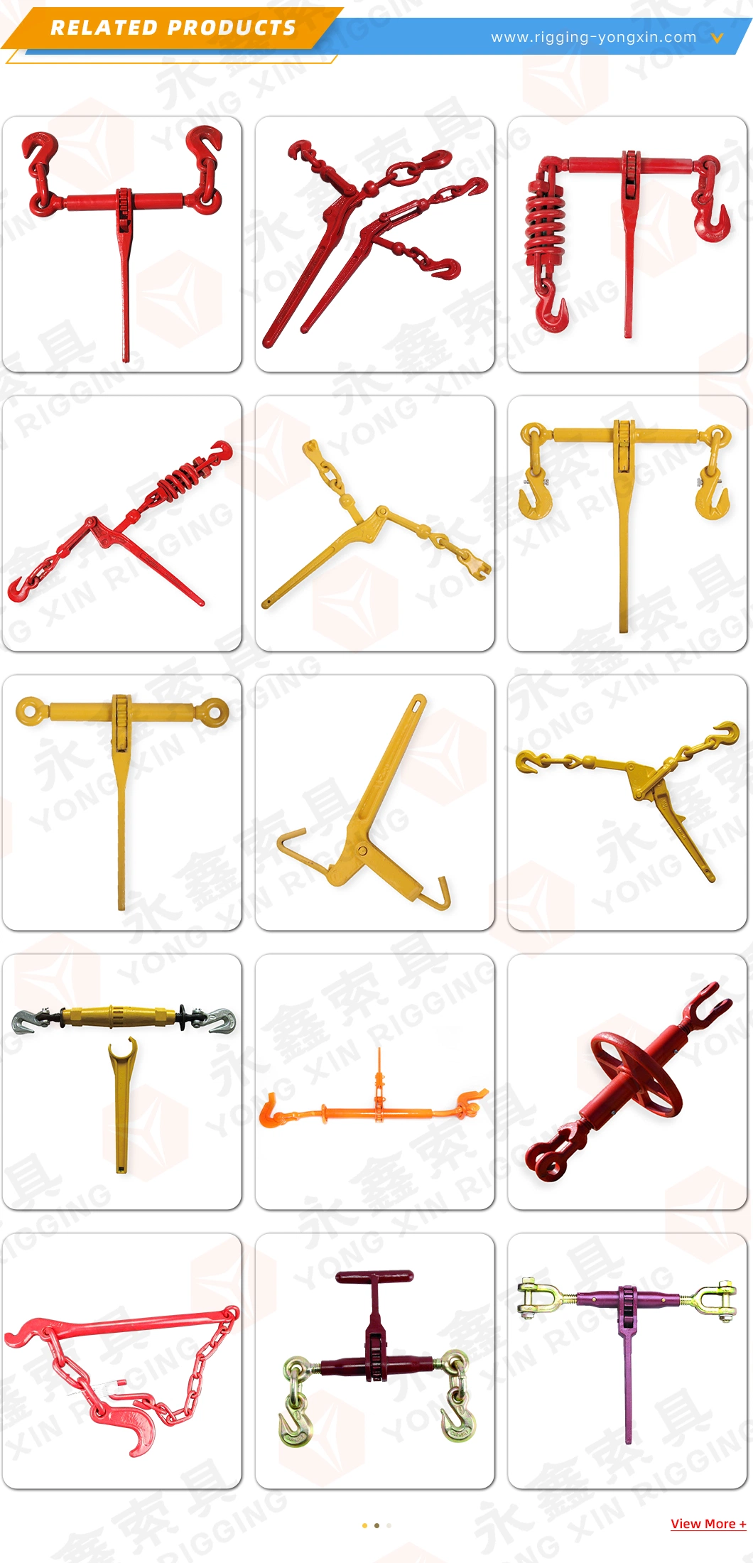 Us Type G80 Red Painted Carbon Steel Drop Forged Standard L140 Type Spring Folding Handle Ratchet Type Chain Load Binder