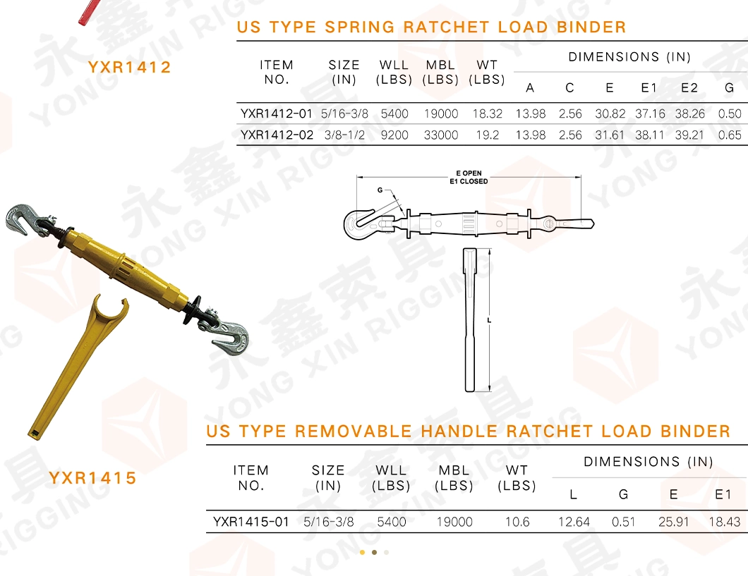 Us Type G80 Red Painted Carbon Steel Drop Forged Standard L140 Type Spring Folding Handle Ratchet Type Chain Load Binder